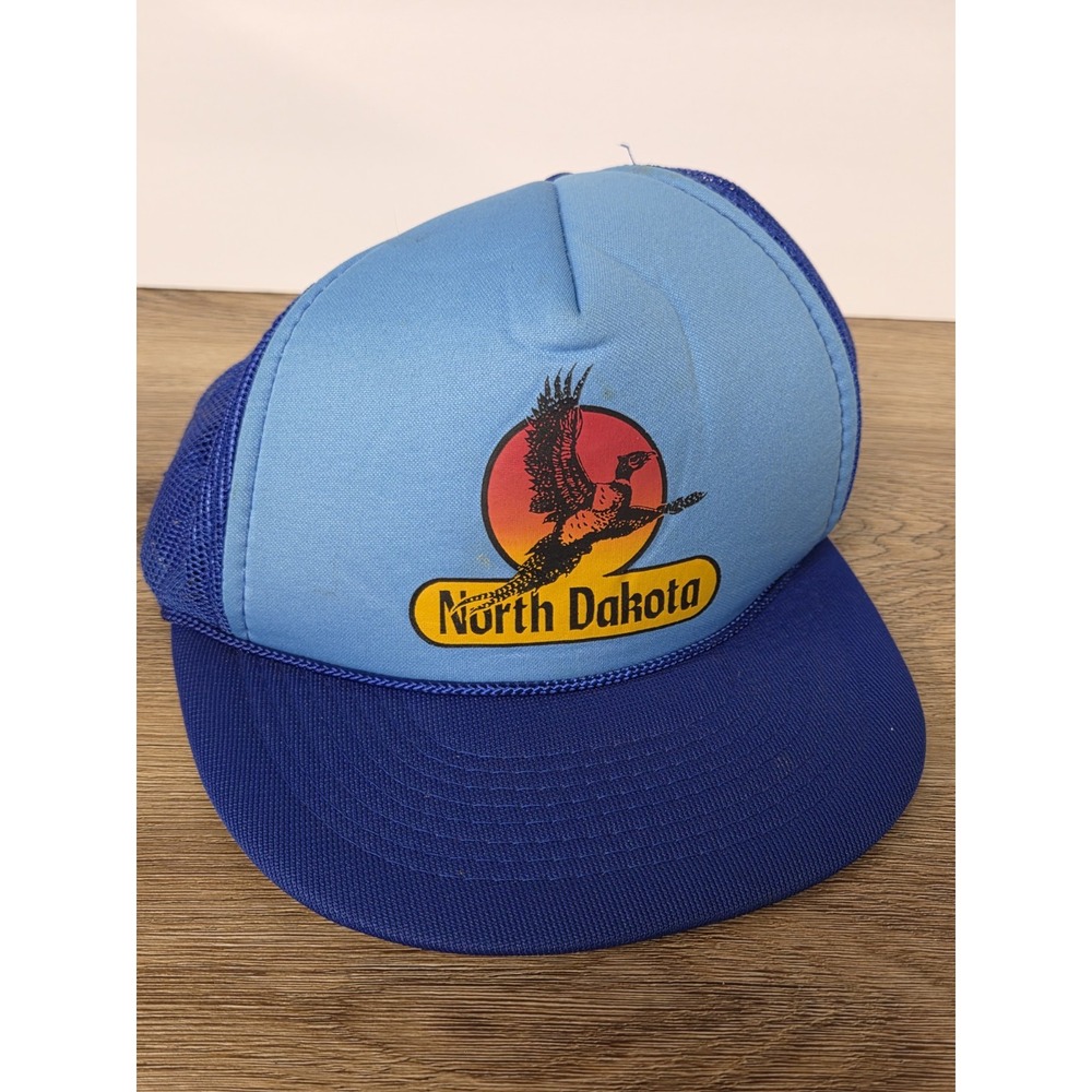 Vintage 80s Hanes North Dakota Pheasant Trucker Hat Snapback Mesh Cap Rare